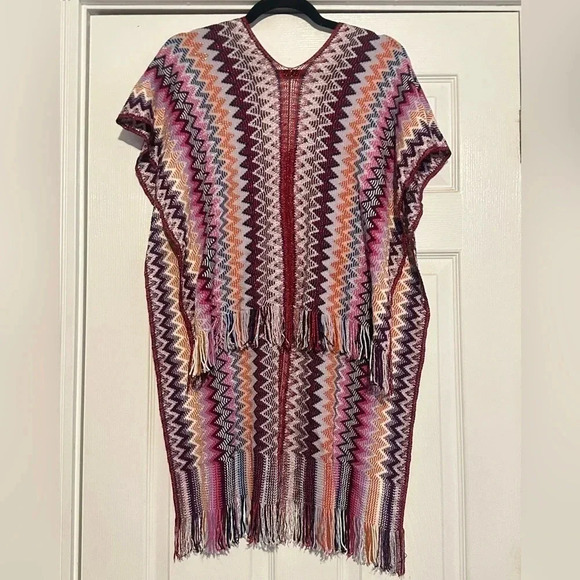 MISSONI ZigZag Fringe Poncho or Scarf Multi-Metallic ONE SIZE 2 Way wear - Picture 3 of 4